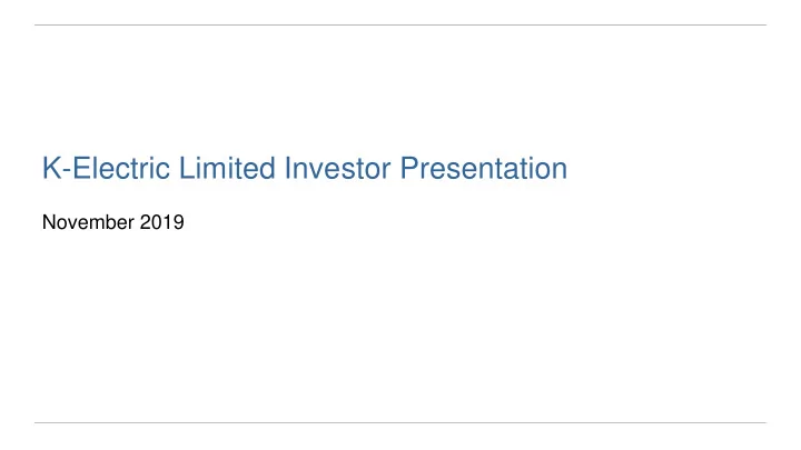 k electric limited investor presentation