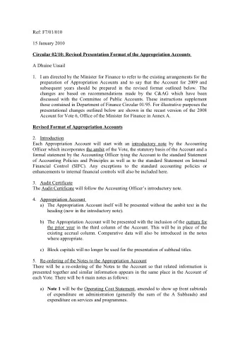 Ref: F7/01/010  15 January 2010  Circular 02/10: Revised Presentation Format of the Appropriation
