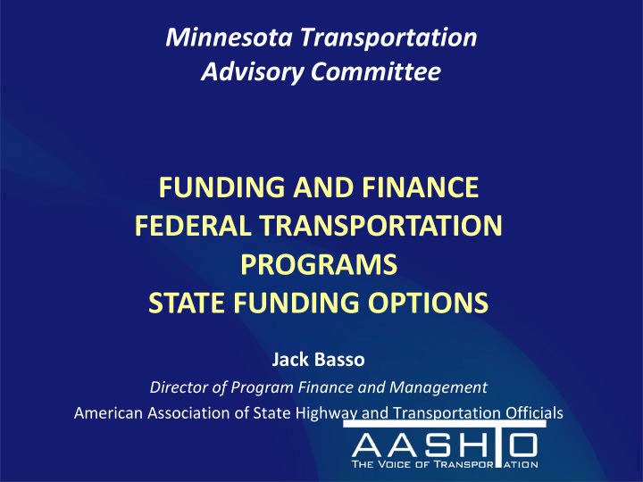 funding and finance federal transportation programs state