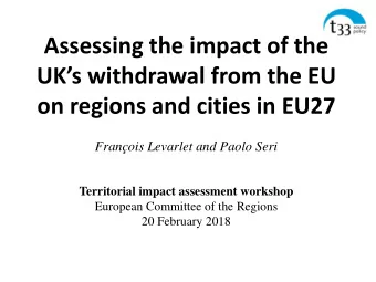 Assessing the impact of the  UKs withdrawal from the EU  on regions and cities in EU27