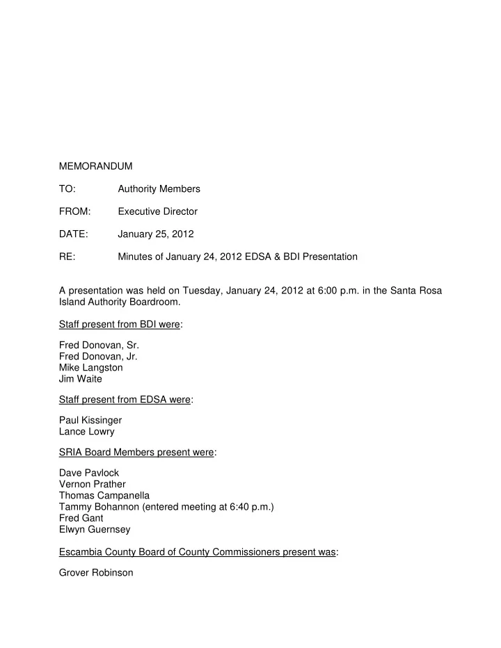 memorandum to authority members from executive director