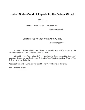 United States Court of Appeals for the Federal Circuit  2007-1184  AKIRA AKAZAWA and PALM CREST,