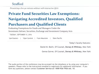 Purchasers and Qualified Clients  Evaluating Exemptions for Funds and Managers Under the