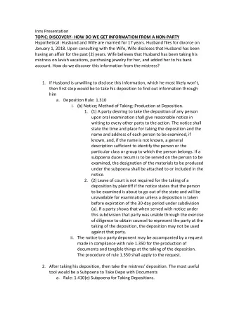 Inns Presentation  TOPIC: DISCOVERY HOW DO WE GET INFORMATION FROM A NONPARTY  Hypothetical: