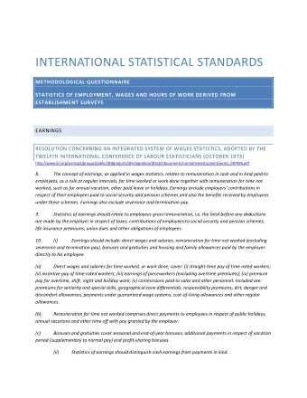 INTERNATIONAL STATISTICAL STANDARDS  METHODOLOGICAL QUESTIONNAIRE  STATISTICS OF EMPLOYMENT, WAGES