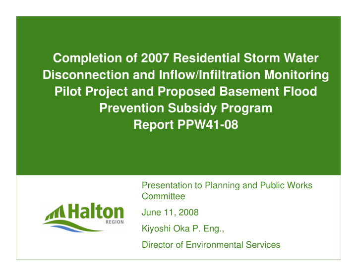completion of 2007 residential storm water disconnection