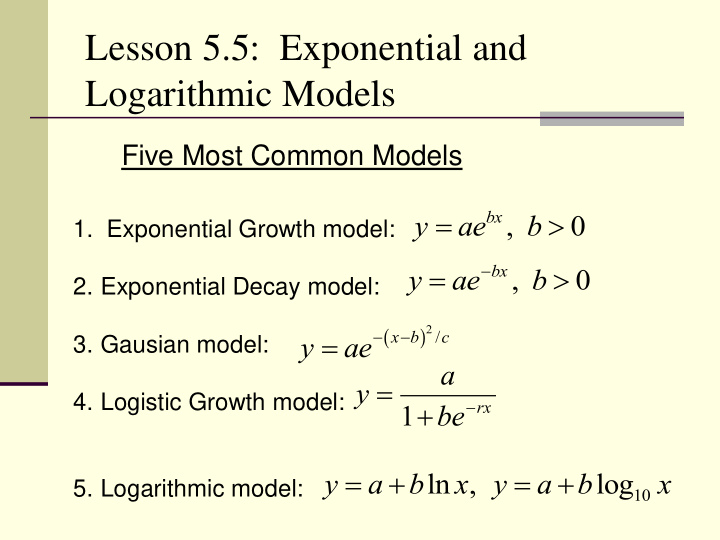 lesson 5 5 exponential and logarithmic models