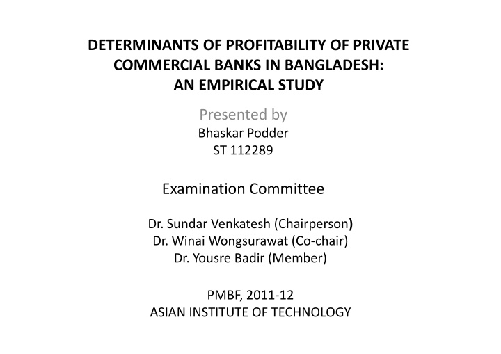 determinants of profitability of private commercial banks