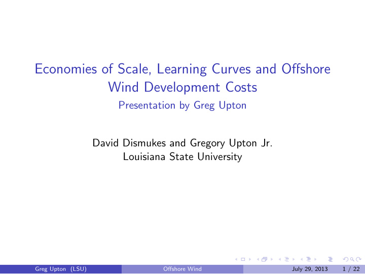 economies of scale learning curves and offshore wind