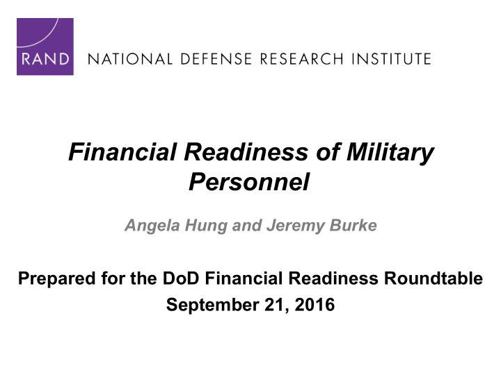 financial readiness of military personnel