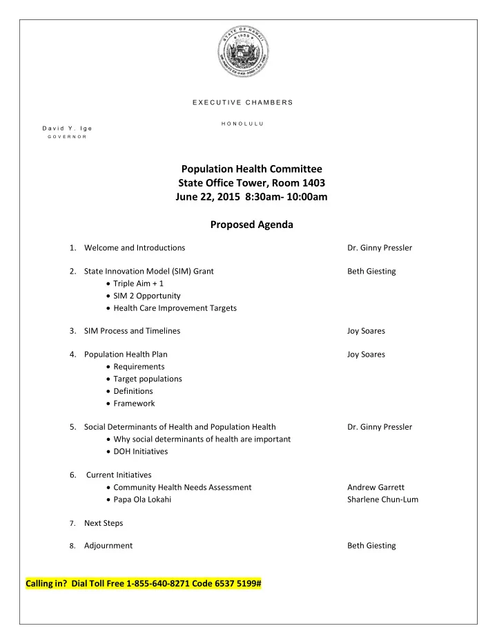 population health committee state office tower room 1403