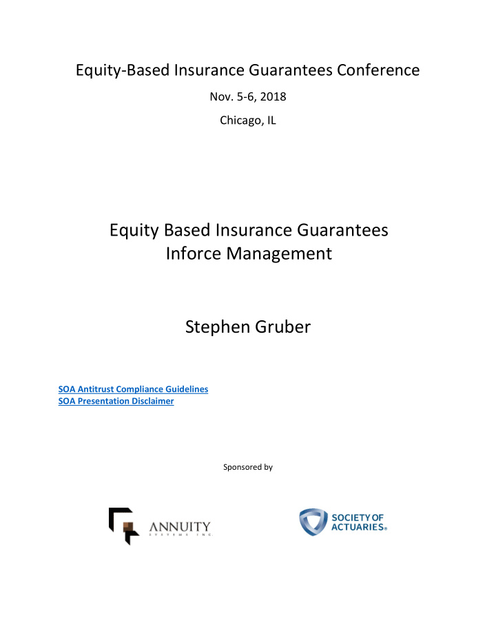 equity based insurance guarantees inforce management