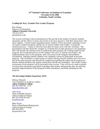 15 th National Conference on Students in Transition  November 8-10, 2008  Columbia, South Carolina