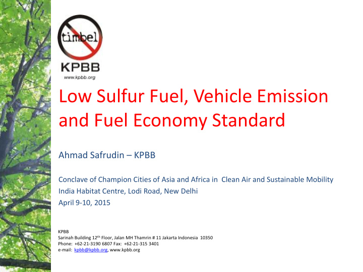 low sulfur fuel vehicle emission