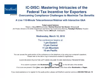 IC-DISC: Mastering Intricacies of the  Federal Tax Incentive for Exporters presents Overcoming