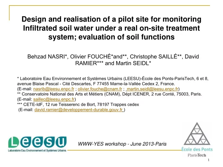 design and realisation of a pilot site for monitoring