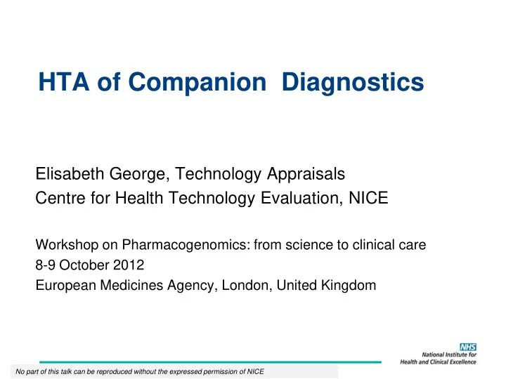 elisabeth george technology appraisals centre for health