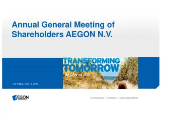 Annual General Meeting of  Annual General Meeting of  Shareholders AEGON N.V.  The Hague, May 16,