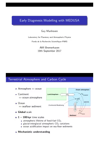 Early Diagenesis Modelling with MEDUSA  Guy Munhoven  Laboratory for Planetary and Atmospheric