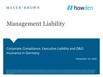 Management Liability  Corporate Compliance, Executive Liability and D&amp;O  Insurance in Germany