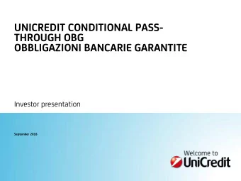 THROUGH OBG  OBBLIGAZIONI BANCARIE GARANTITE  Investor presentation  September 2018  Agenda