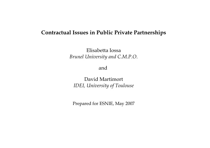 contractual issues in public private partnerships