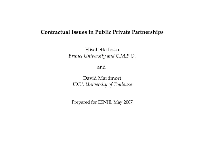 contractual issues in public private partnerships