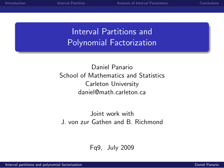 interval partitions and polynomial factorization