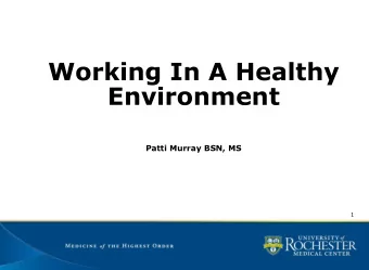 Working In A Healthy  Environment  Patti Murray BSN, MS  1  Healthy Work Environment  is described