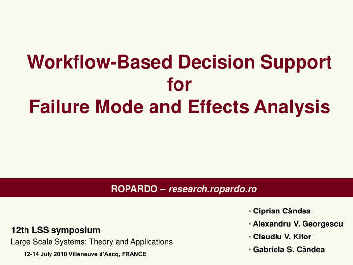 workflow based decision support for failure mode and