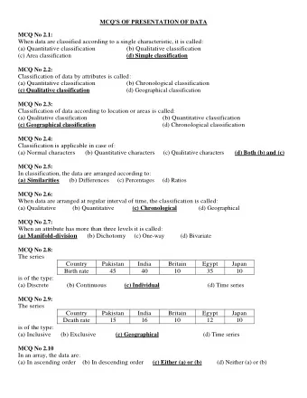 (a) Quantitative classification  (b) Qualitative classification  (c) Area classification (d) Simple