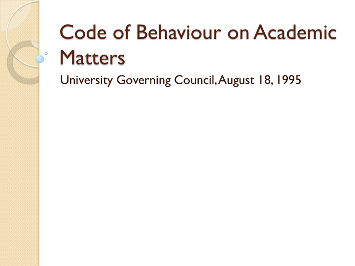 code of behaviour on academic matters
