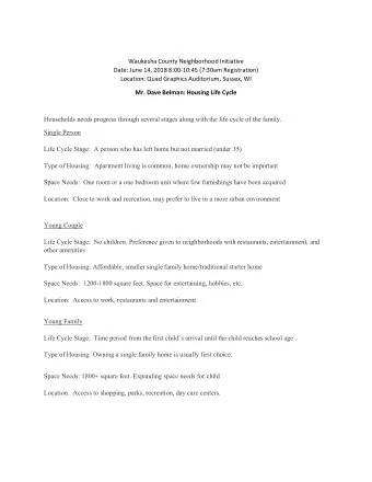 Waukesha County Neighborhood Initiative  Date: June 14, 2018 8:00-10:45 (7:30am Registration)