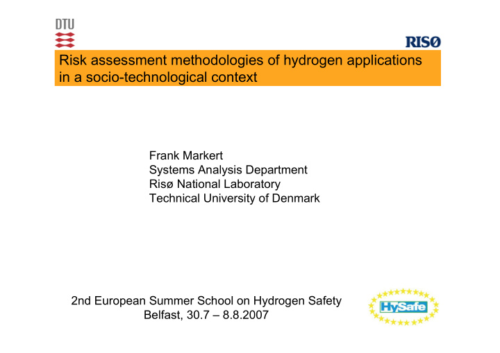 risk assessment methodologies of hydrogen applications in