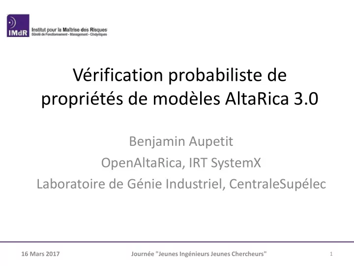 v rification probabiliste de propri t s de mod les