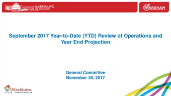 September 2017 Year-to-Date (YTD) Review of Operations and  Year End Projection  General Committee