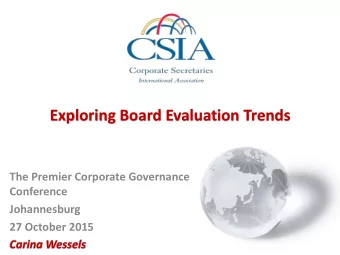 Exploring Board Evaluation Trends  The Premier Corporate Governance  Conference  Johannesburg  27