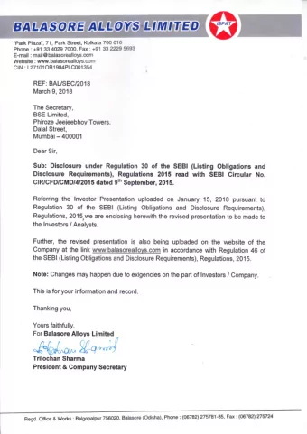 J'69*&quot;W&quot;;'{ Trilochan Sharma President &amp; Gompany Secretary Regd. Otfice &amp; Works :