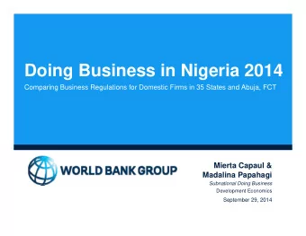 Doing Business in Nigeria 2014  Comparing Business Regulations for Domestic Firms in 35 States and