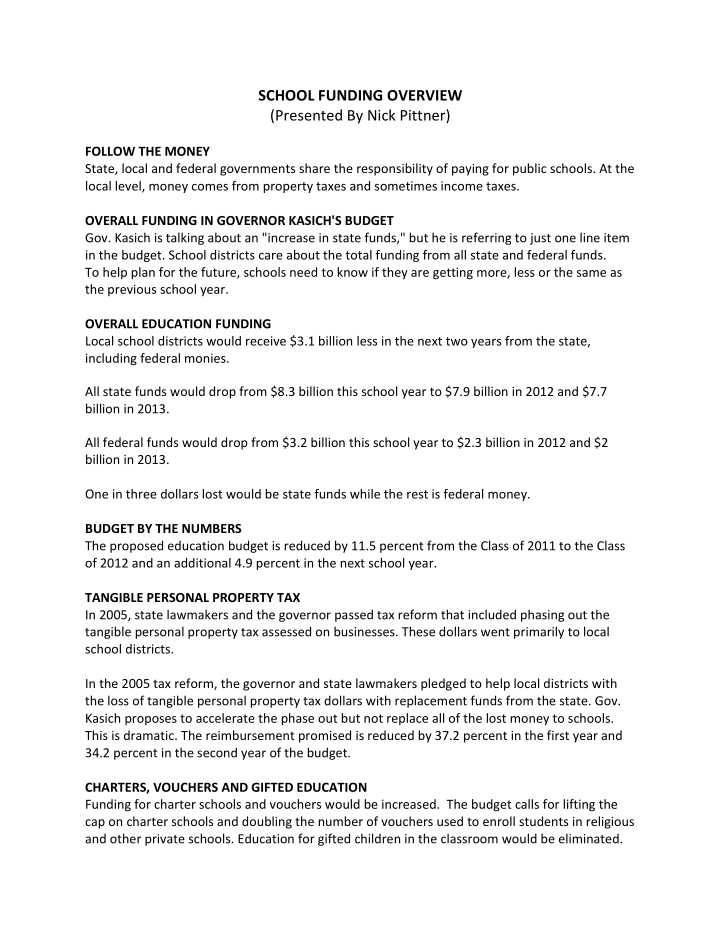 school funding overview presented by nick pittner