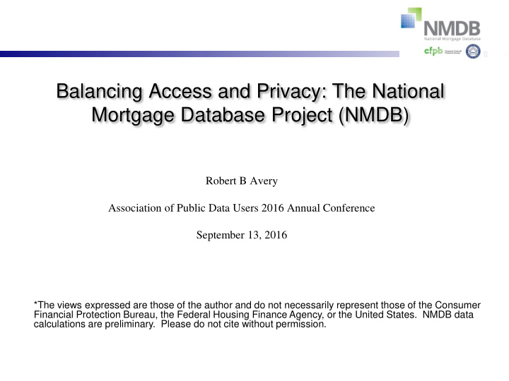 mortgage database project nmdb
