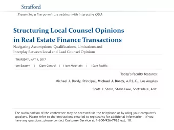 Structuring Local Counsel Opinions  in Real Estate Finance Transactions  Navigating Assumptions,
