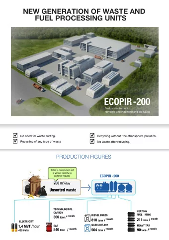 ECOPIR -200  Fuel production unit  .  recycling unsorted hard and bio waste  No need for waste