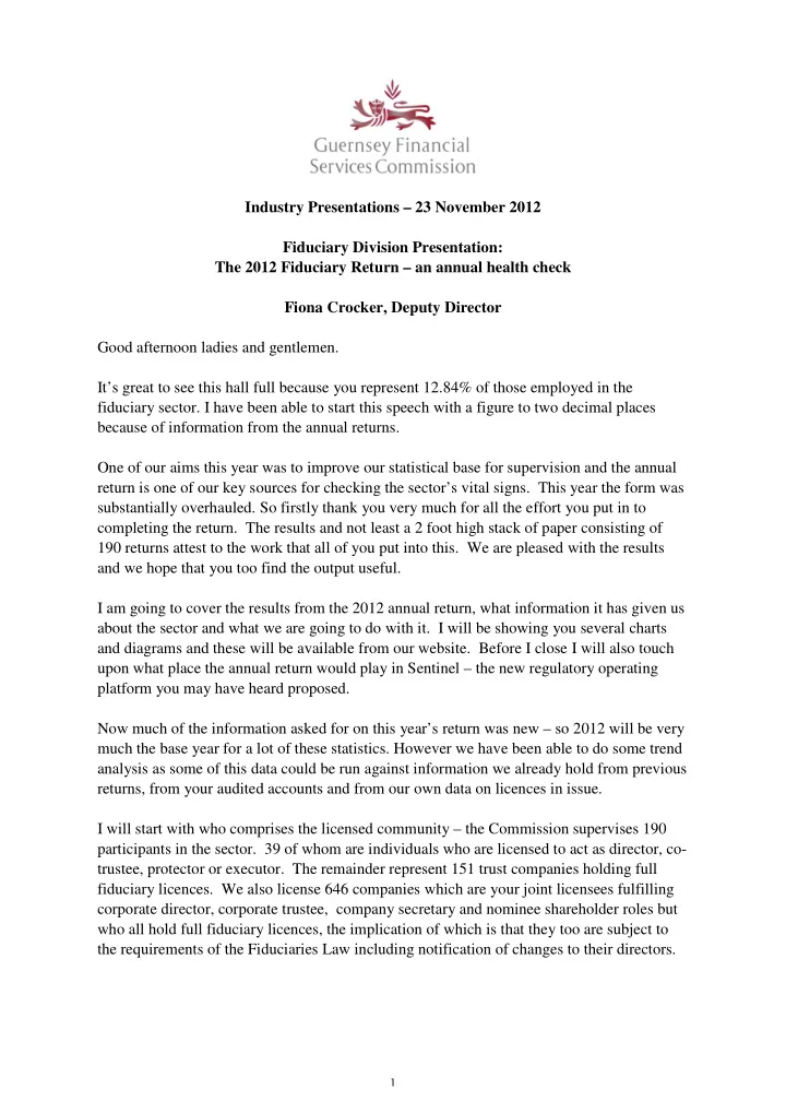 industry presentations 23 november 2012 fiduciary