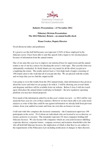 Industry Presentations  23 November 2012  Fiduciary Division Presentation:  The 2012 Fiduciary
