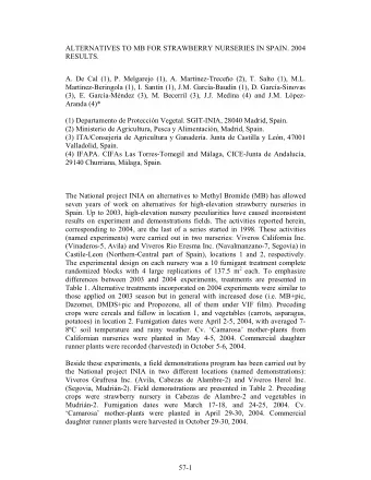 ALTERNATIVES TO MB FOR STRAWBERRY NURSERIES IN SPAIN. 2004  RESULTS.  A. De Cal (1), P. Melgarejo