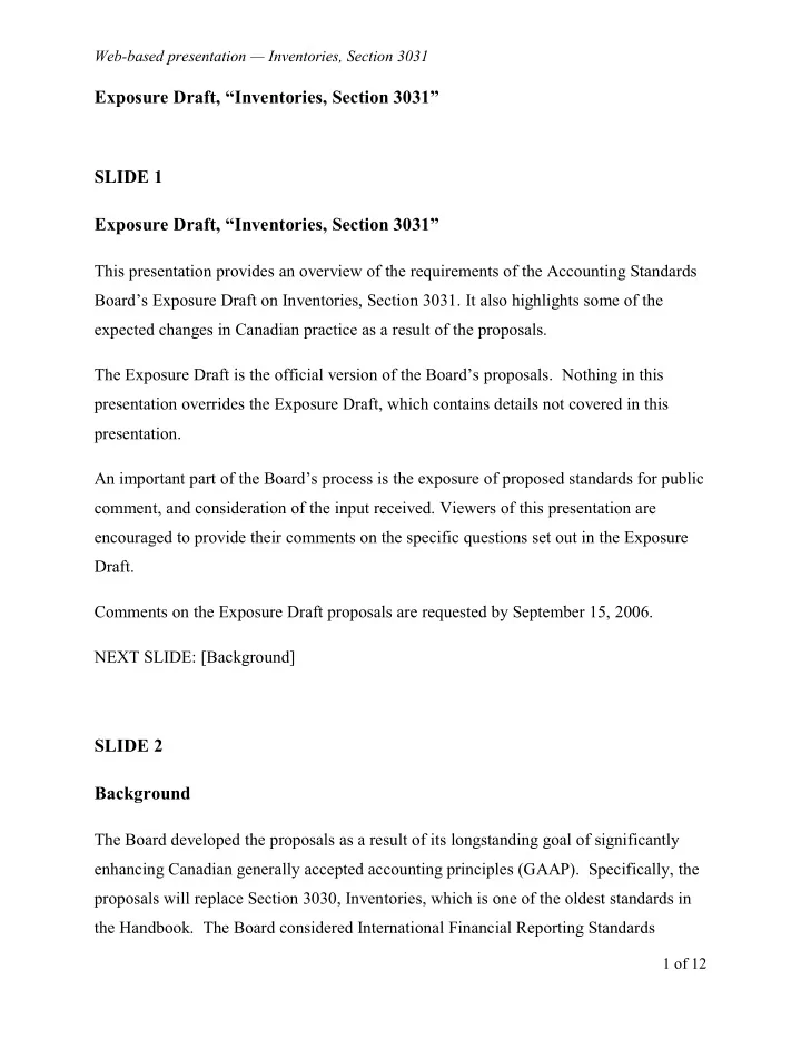 exposure draft inventories section 3031