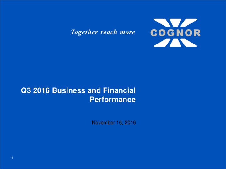 q3 2016 business and financial performance