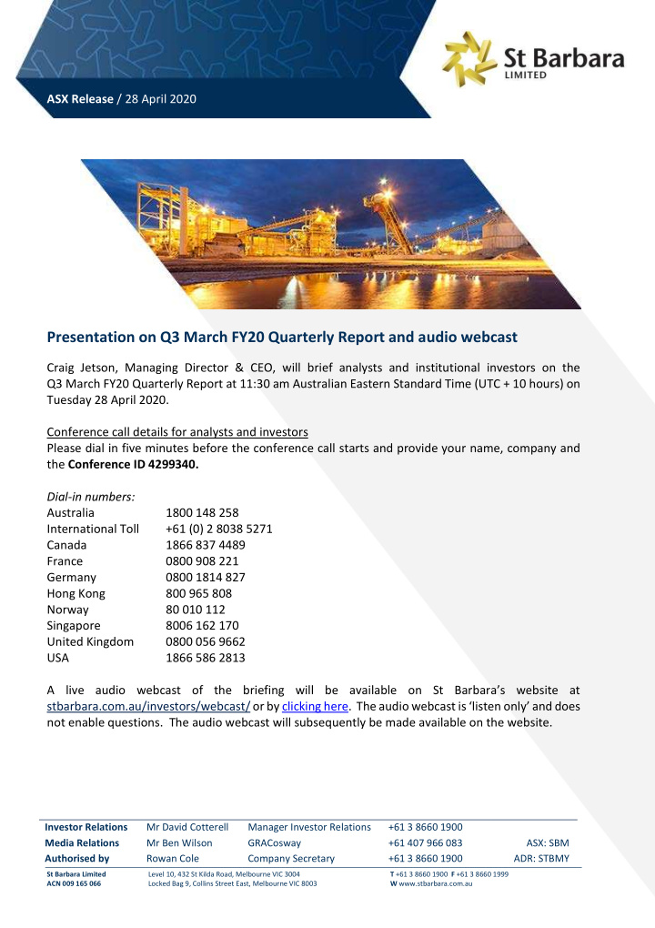presentation on q3 march fy20 quarterly report and audio