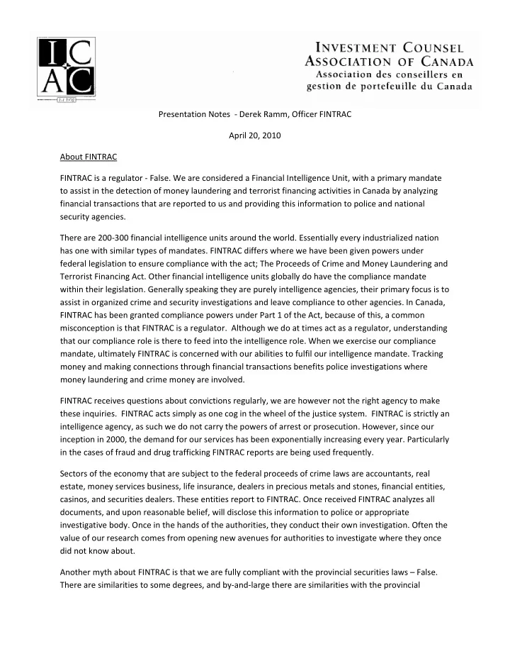 presentation notes derek ramm officer fintrac april 20